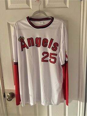 California Angels baseball,   Red Long Sleeve Team Jersey with Number 25  XL